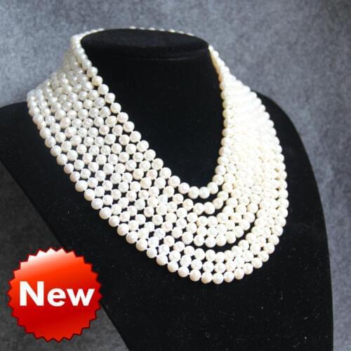 New 7-8mm Natural Cultured White Pearls 8 Row Necklace Jewelry Chain Woman Girl Gift Party Wedding Christmas Wholesale Price