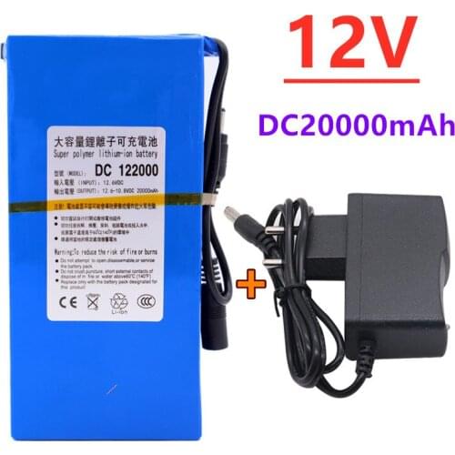 New High Quality Super Rechargeable Portable Lithium-ion Battery DC 12V 20000mAh With EU Plug 12.6v 20Ah battery pack+charger