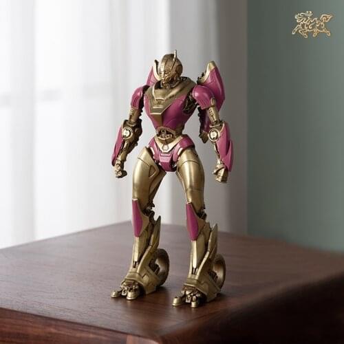 10.6inches Genuine authorized Pure Brass Sculpture handmade Robot Motorcycle Toy Transformation Series Arcee Robot Bronze Statue