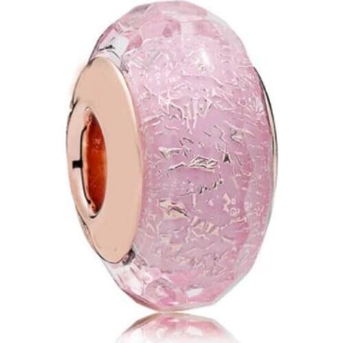 Rose Glass Charm 100% Real 925 Sterling Silver Rose Pink Charms Fit Original Bracelet Diy Jewelry