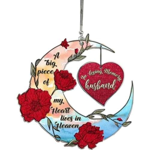 Memorial Husband Hanging Ornament Acrylic Painted Heart Rose Moon Pendant Home Bedroom Office Car Decoration Birthday Gift