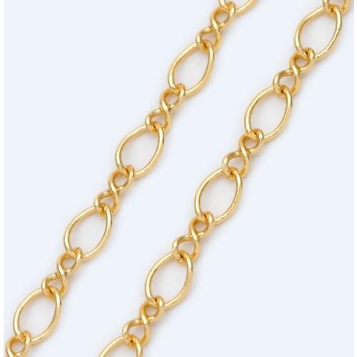 Gold plated Brass Figaro Chains 3.6mm, Long and Short Cable Chains For DIY Jewelry Making Supplies Findings Accessories (LK-151)