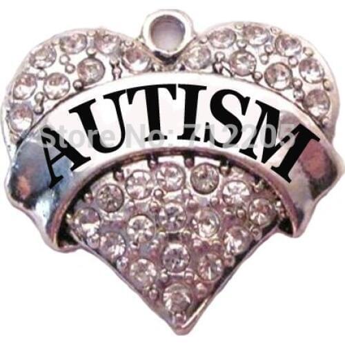 Rhodium plated fashion AUTISM Crystal Heart Family Pendant(P100180)