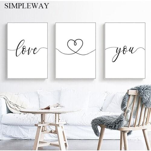 Love You Romantic Quotes Couple Poster Minimalist Canvas Wall Art Print Black White Picture Painting Anniversary Gift for Her