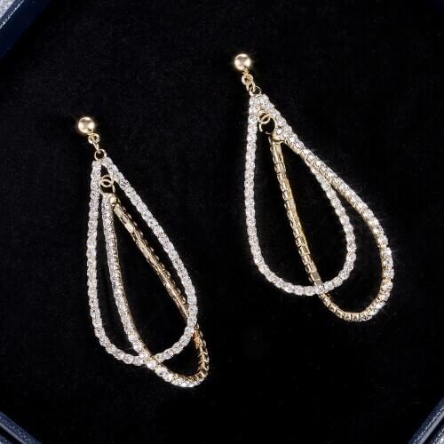 Seanlov 2019 Fashion Luxury Crystal Rhinestone Long Earrings Water Drop Dangle Big Earrings Women Ladies Wedding Bridal Earrings