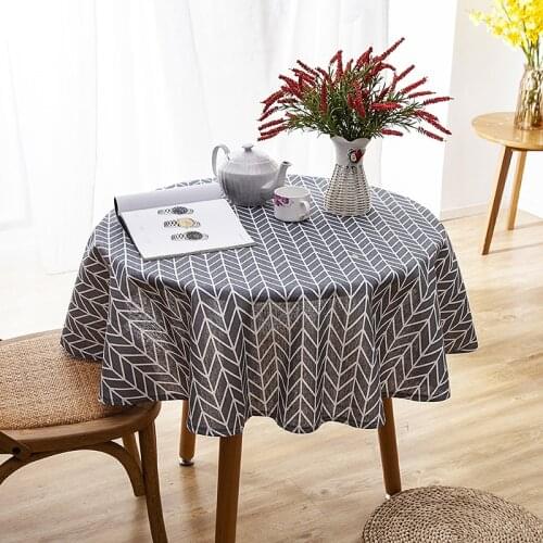 Thickened Cotton Linen Round Tablecloth Simple Stripe Print Pattern Soft Washable Cloth Cover Table Cloth for Christmas