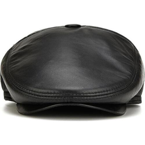 XdanqinX Winter MensThick Warm Berets Genuine Leather Cap Sheepskin Leather Brands Hat Snapback Cap 2020 new Dads Leather Hats