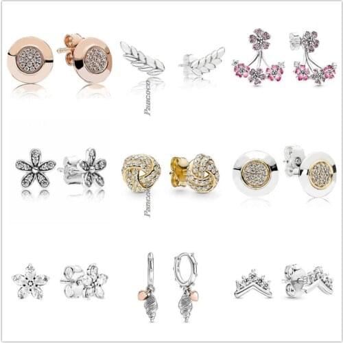 Original 925 Sterling Silver Earring PAN Signature WIth Crystal Stud Earrings For Women Wedding Gift Fashion Jewelry