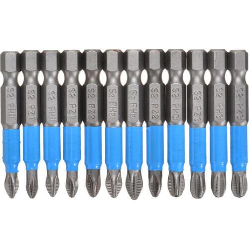 12Pcs Non-slip Screwdriver Bit Set Electric Impact Drill 50mm Driver Screwdriver Bits PH1 PH2 PH3 PZ1 PZ2 PZ3