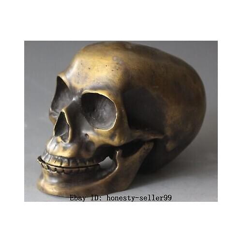 15CM Chinese Tibetan Buddhism Bronze human skeleton deaths-head Statue Sculpture Medicine copper Decoration real Brass