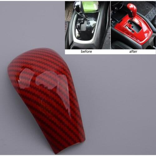 2 Pcs Carbon Fiber Red Gear Shift Shifter Knob Cover Trim Fit For Nissan Rogue 2014 2015 2016 2017 2018 2019 2020 ABS