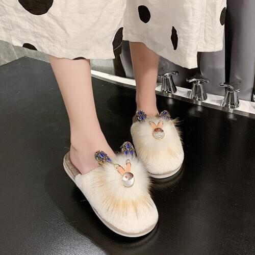 2020 Furry Rabbit Slippers For Women Winter Lovely Indoor Casual Shoes Female Soft Plush Warm Bedroom Slipper Home MTX111