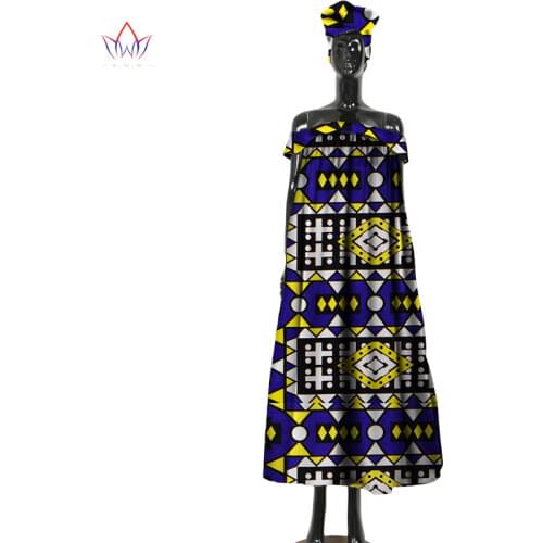 2020 African Wax Print Dresses for Women Dashiki Off-Shoulder Dress Bazin Riche Plus Size African Women Clothing WY2294