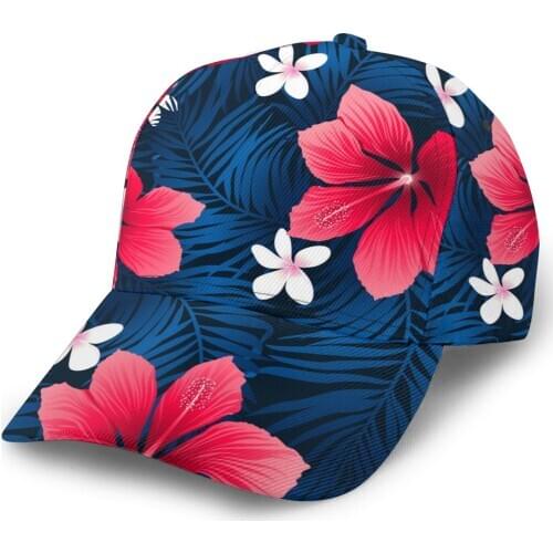 2021 New Unisex Outdoor Sport Sunscreen Baseball Hat Running Visor Cap Tropical Red Hibiscus Flowers In A Seamless Pattern
