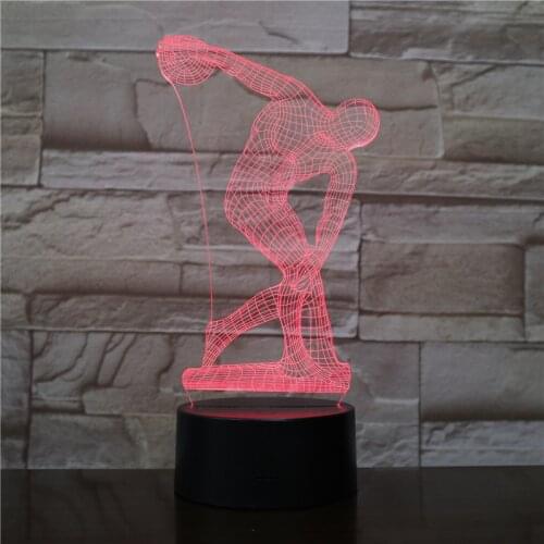 Throwing Discus 3D LED Desk lamp Bedside Sculpture Figure Touch Sensor RGBW Decorative Lamp Child Kids Discobolus Night Light