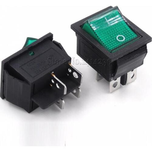 4 Pin 16A 250V 20A 125VAC Green Button with Light Rocker Switch KCD4-201 ON-OFF SPST Switch Toggle Rocker Power Switches 25*31mm