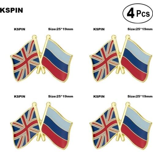 United Kingdom & Russia Friendship Flag Lapel Pin Flag badge Brooch Pins Badges 4Pcs a Lot