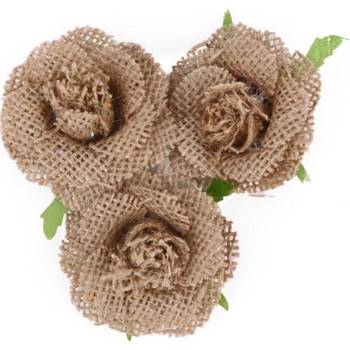 5.5cm Handmade Jute Hessian Burlap Flowers Rose Shabby Chic Wedding Decor Christmas Party Supplies