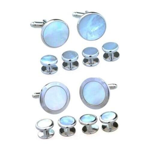 5sets/lot Tuxedo Studs 6pcs/Set Classic White Pearl Shell Cuff Links Collar Tuxedo Studs Set Mens Jewelrys Wholesale