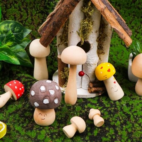 9 Pcs Wooden Mushroom Set Natural Unfinished Mushrooms Unpainted Wood Mushroom