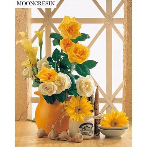 New Arrival 5D Diamond Painting Cross Stitch Flower Yellow Rose Diy Diamond Embroidery Home Decoration Full Square Mosaic Resin