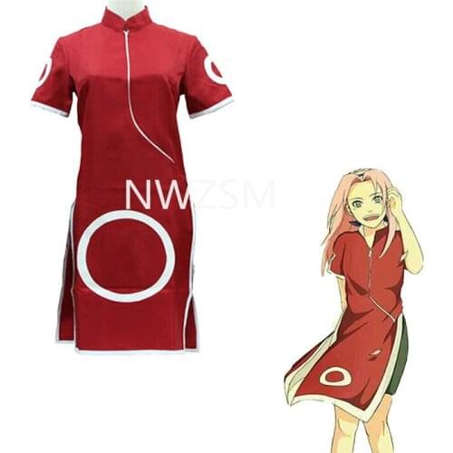 Anime Costume Haruno Sakura Cosplay Cheongsam For Girls Red Cheongsams Party Show Short Sleeves