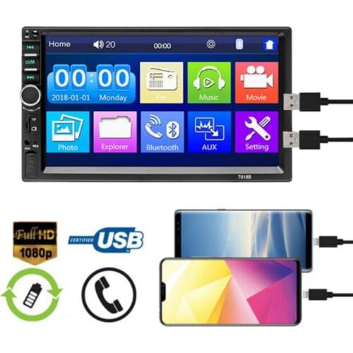 7 Double 7018B 2 DIN Car Radio MP5 Player Touch Screen Bluetooth + Rear Camera