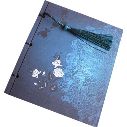 Chinese style blue rose diary notebook tassel stationery retro flower sketch book diary blank notebook