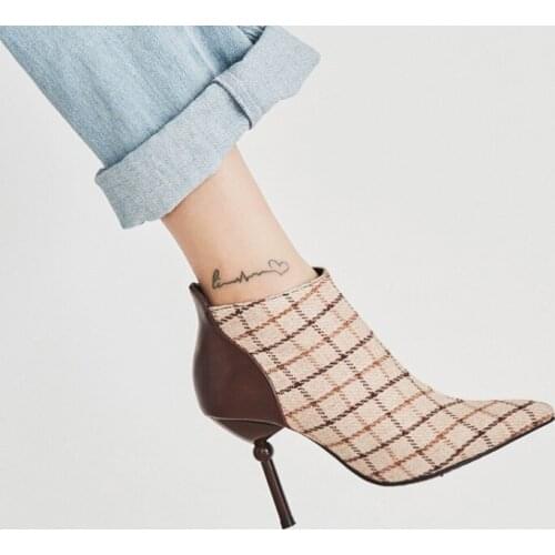 Big Size 9 10 11 17 boots women shoes ankle boots for women ladies boots shoes woman winter Check pointed glass heel