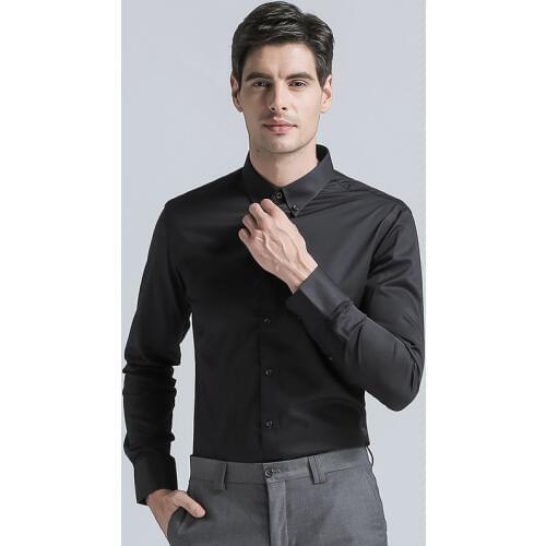 Brand New Regular Fit Mens Shirts Formal Buckle collar Cotton Blend Shirts Classic Solid Color Long Sleeve Business Suit Shirt