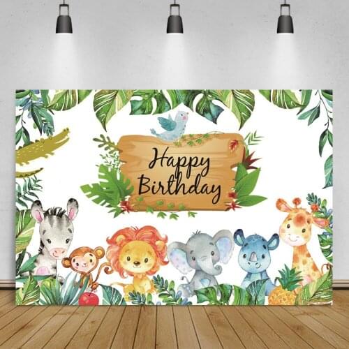 Baby Kid Backdrops For Photography Watercolor Safari Birthday Party Zoo Animals Grassland Newborn Portrait Photo Backgrounds