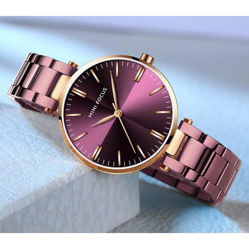MINIFOCUS Elegant Quartz Watches Women Fashion Watch 2020 Top Brand Luxury Purple Dial Stainless Steel Strap Simple Ladies Watch