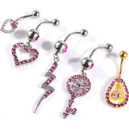 Hot sale 5-piece umbilical ring combination pink acrylic drill navel ring navel buckle mixed