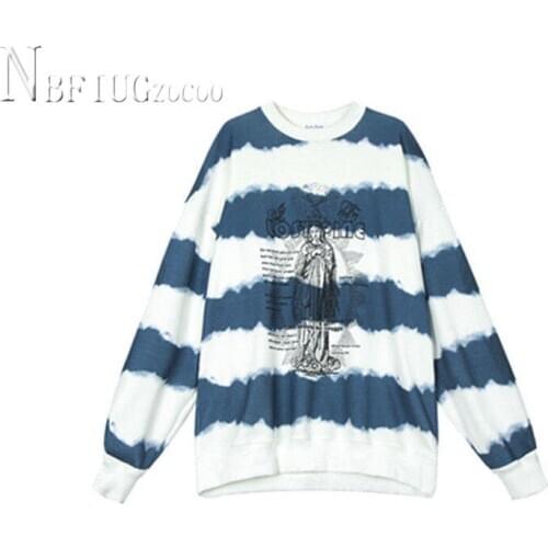 Hipster Round Neck Long Sleeve Women Sweatshirts White Blue Color Female Sweatshirt