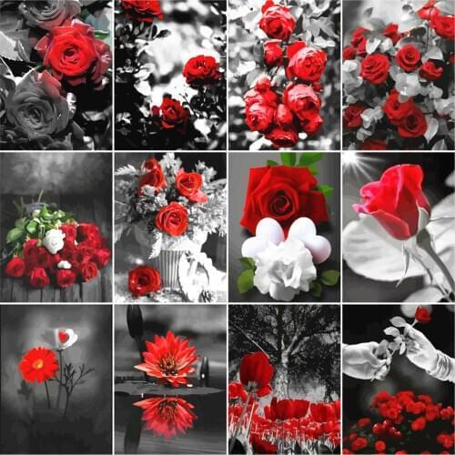 HUACAN DIY Paint By Number Flower Hand Painted Painting Art Drawing On Canvas Gift Pictures By Numbers Rose Kits Home Decor