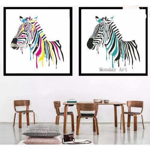 2 Pcs Modern Hand painted Canvas Oil Painting colorful zebra Painting Wall art Picture for Living Room home Decoration painting