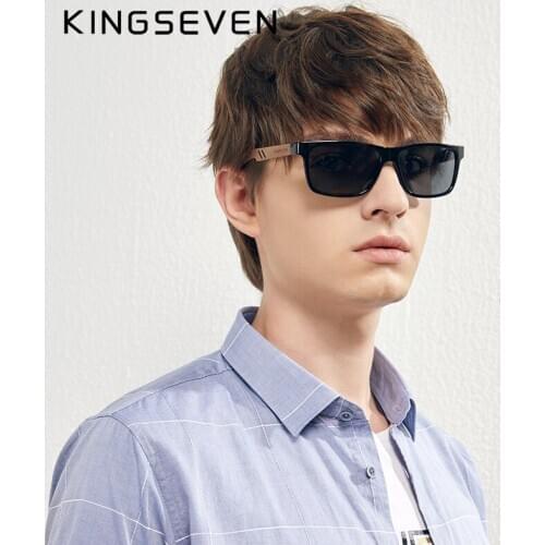 KINGSEVEN Polarized Square Retro Zebra Wooden Sunglasses Men Women Frame Mirror Flat Lens Driving UV400 Eyewear