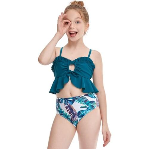 Child Kids Baby Girls Bikini 2021 Two Piece Swimsuit Leaf Print Children Swimwear High Waist Summer Beachwear Swim Suit Biquini