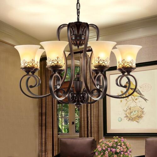 Wrought Iron Chandelier Lighting Living Room Glass Lamp Industrial Chandeliers Loft LED Home Decoration Lamps Bed Room Lighting