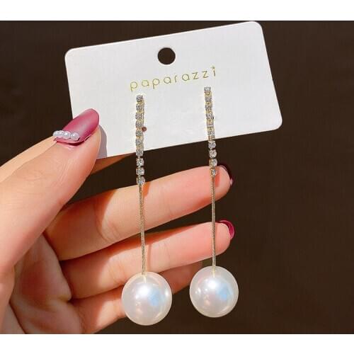 Sweet Girl Earrings 2020 Korean Fashion New Temperament Earrings Wild Net Red Pearl Crystal Long Tassel Exaggerated Earrings