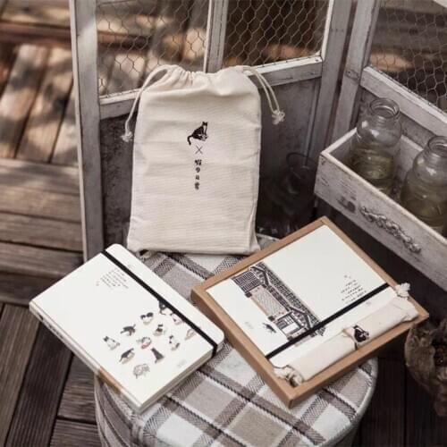 Cute cat Animal Scenery Dotted school office Notebook New Cloth bag Journal Diary Agenda Planner Blank line grid Gift Notepad