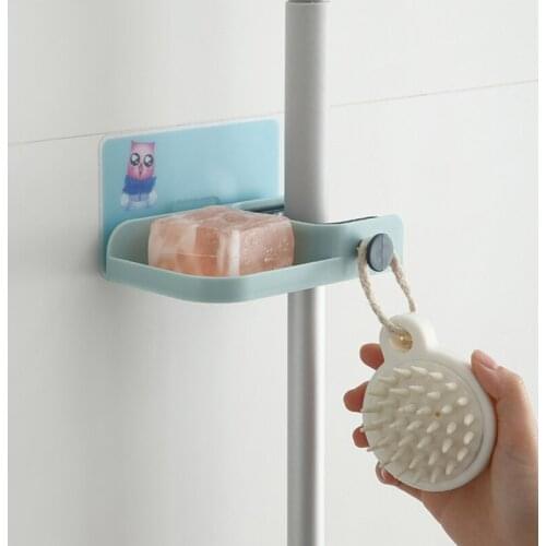 Multi-Function Rack With Soap Bracket and Mop Rack Bathroom Wall Hanging Free Punching Mop Clip Hook Sticking TN88