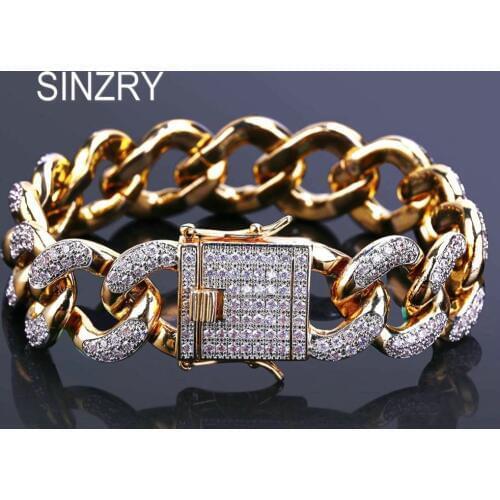 SINZRY 18mm Luxury men jewelry Zircon Cuban Chain Bracelet Mens Hip hop Jewelry Gold Color CZ Clasp charm Bracelet