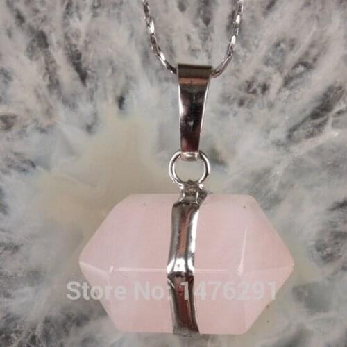 Men women Are suitable Attractive Pink Quartz Hexagon Faceted Hexagon Biconical Gem Bead Pendant 1 PCS