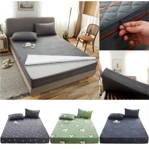 Printing Quilted Cotton Mattress Cover With Zipper Bedspread Mattress Cover Soft King Queen Tatami Bed Dust Cover Customizable