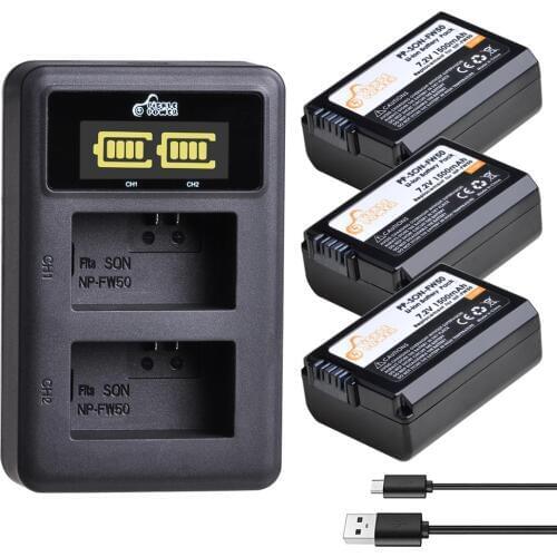 1500mA NP-FW50 NP FW50 Battery + LED Dual USB Charger for Sony Alpha a6500 a6300 a7 7R a7R a7R II a7II NEX-3 NEX-3N NEX-5