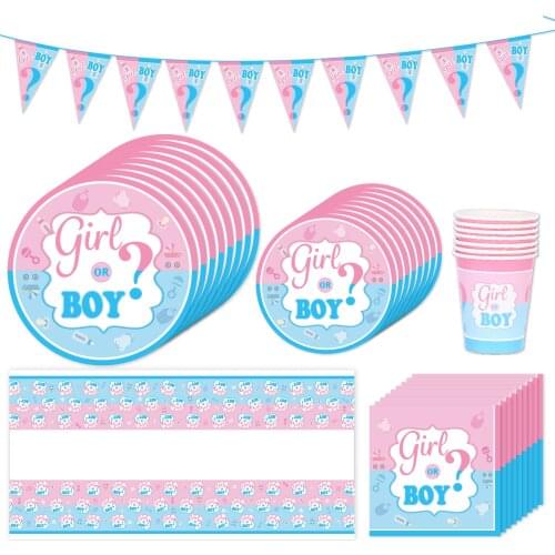 Gender Reveal Disposable Tableware Boy Or Girl Plate Napkin Tablecloth Baby Shower Party Decor Latex Balloon Photo Prop Supplies