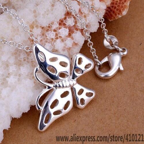 P097_2 Lucky Charm Silver Color Pendants For Women Jewelry Necklace Girl Lady Accessories Fashion Pendant Empty Butterfly /f