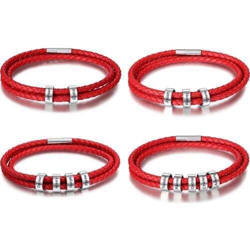 Personalized Stainless Steel Engraved Name Bracelets for Women Men Custom Braid Rope Leather Bracelet Wristband Jewelry Gifts