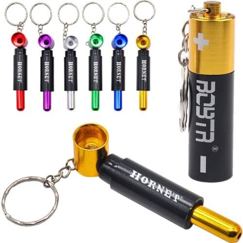 Pendant-Style Smoking Pipes Battery Shaped Tobacco Pipe Portable Metal Keychain Pipe For Weed Herb Cigarette Accessories Gift